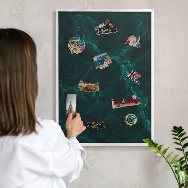 Wand-Magnettafel für Reisesouvenirs mit weißem Rahmen Grüntiefe