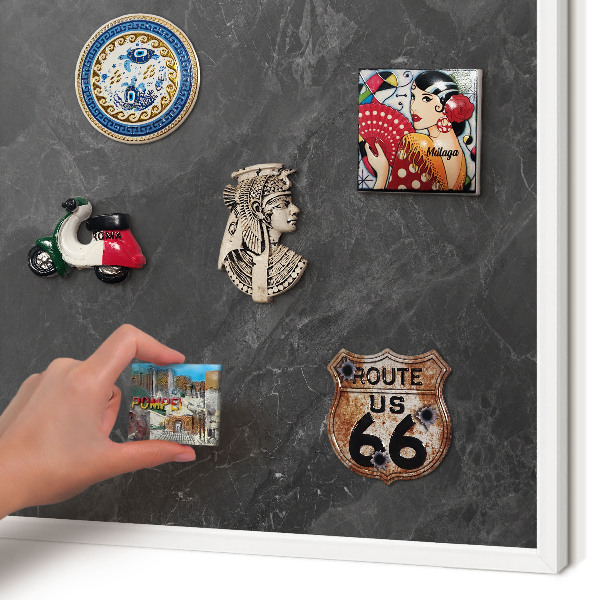 Magnettafel aus Metall für Souvenirs in weißem Rahmen Graue Eleganz