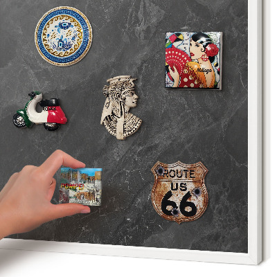 Magnettafel aus Metall für Souvenirs in weißem Rahmen Graue Eleganz