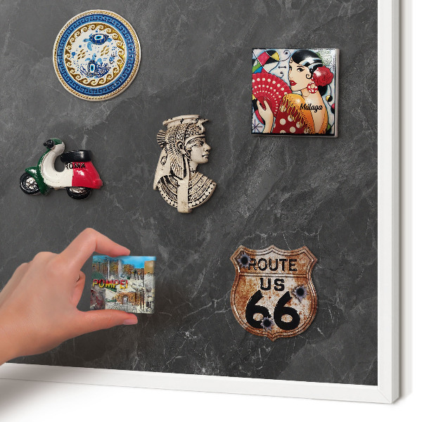 Magnettafel aus Metall für Souvenirs in weißem Rahmen Graue Eleganz
