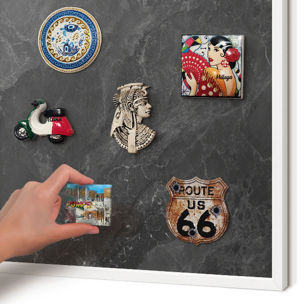 Magnettafel aus Metall für Souvenirs in weißem Rahmen Graue Eleganz