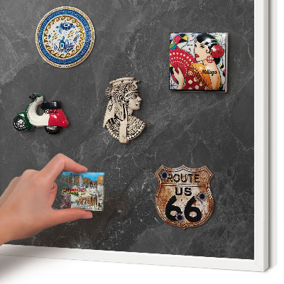 Magnettafel aus Metall für Souvenirs in weißem Rahmen Graue Eleganz