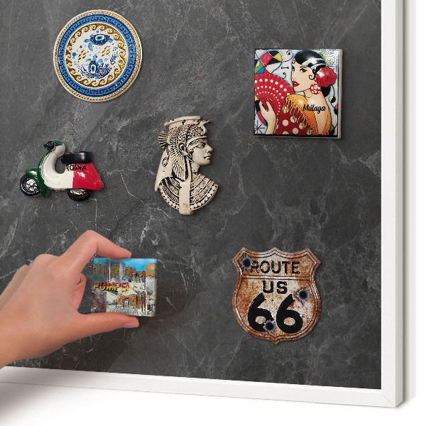 Magnettafel aus Metall für Souvenirs in weißem Rahmen Graue Eleganz