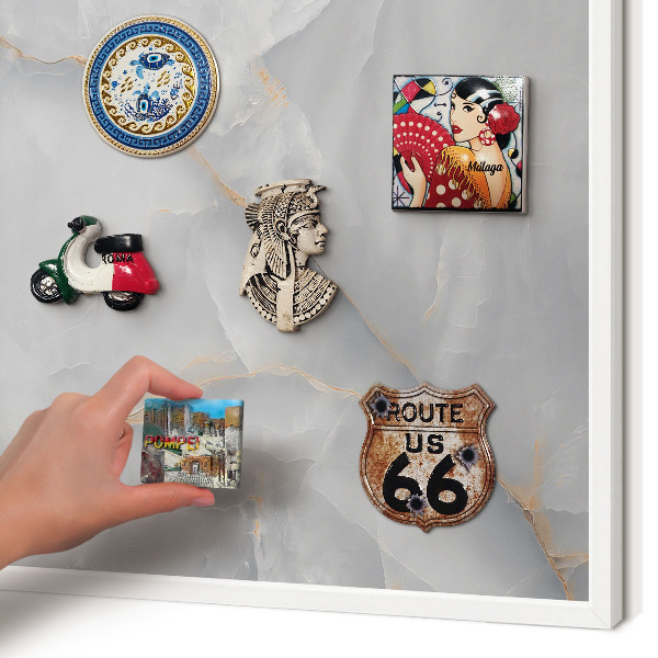 Wand-Magnettafel für Reisesouvenirs mit weißem Rahmen Graue Adern