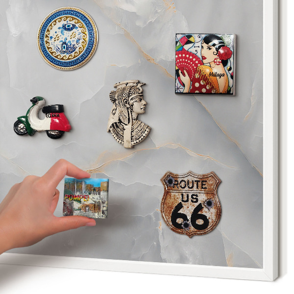 Wand-Magnettafel für Reisesouvenirs mit weißem Rahmen Graue Adern