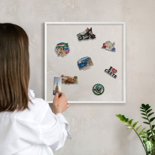 Wand-Magnettafel für Reisesouvenirs mit weißem Rahmen Cremige Textur