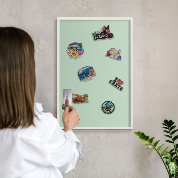 Wand-Magnettafel für Reisesouvenirs mit weißem Rahmen Mintgrün