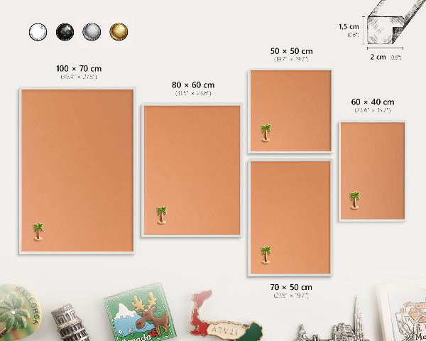 Wand-Magnettafel für Reisesouvenirs mit weißem Rahmen Pastellorange