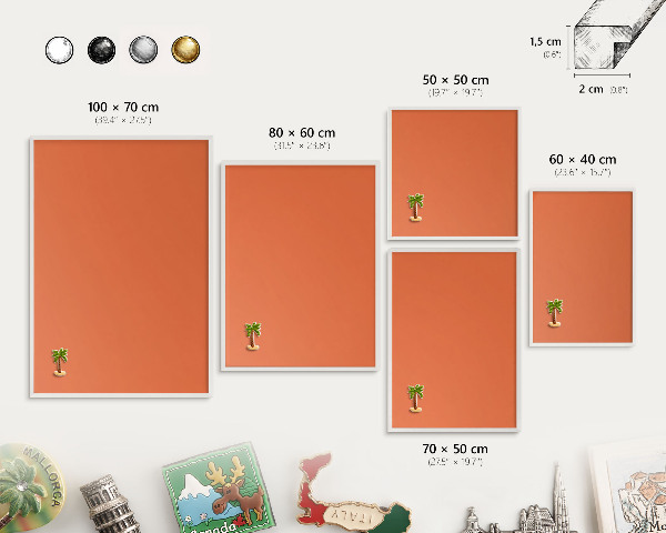 Wand-Magnettafel für Reisesouvenirs mit weißem Rahmen Kräftiges Orange