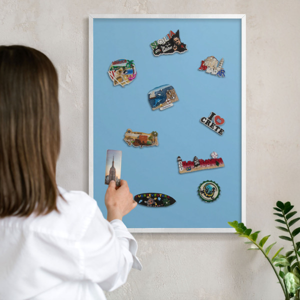Wand-Magnettafel für Reisesouvenirs mit weißem Rahmen Blaue Farbe