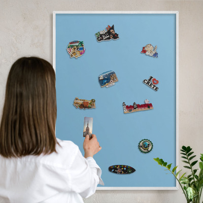 Wand-Magnettafel für Reisesouvenirs mit weißem Rahmen Blaue Farbe