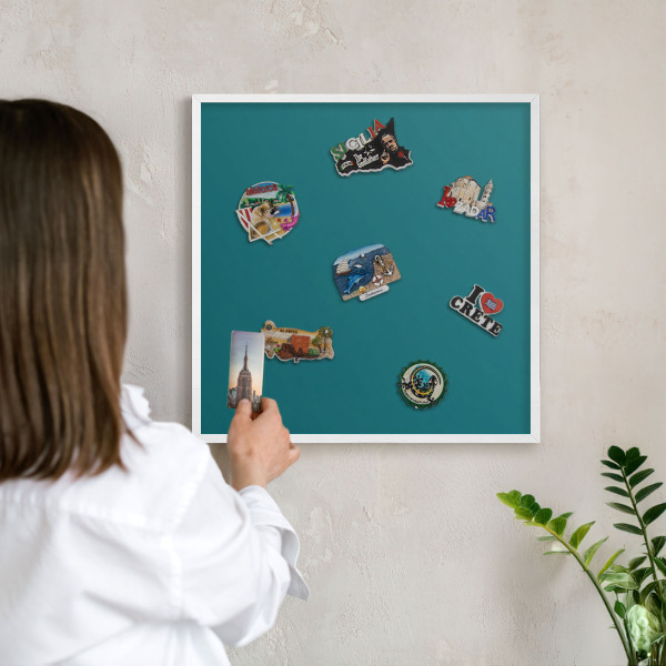 Wand-Magnettafel für Reisesouvenirs mit weißem Rahmen Dunkeltürkis