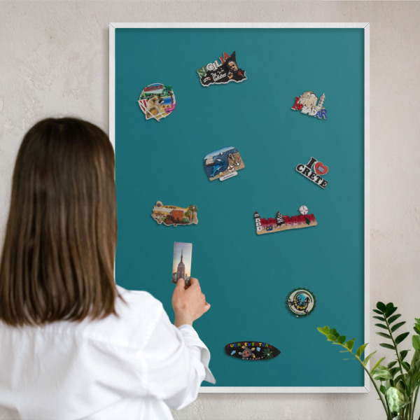 Wand-Magnettafel für Reisesouvenirs mit weißem Rahmen Dunkeltürkis