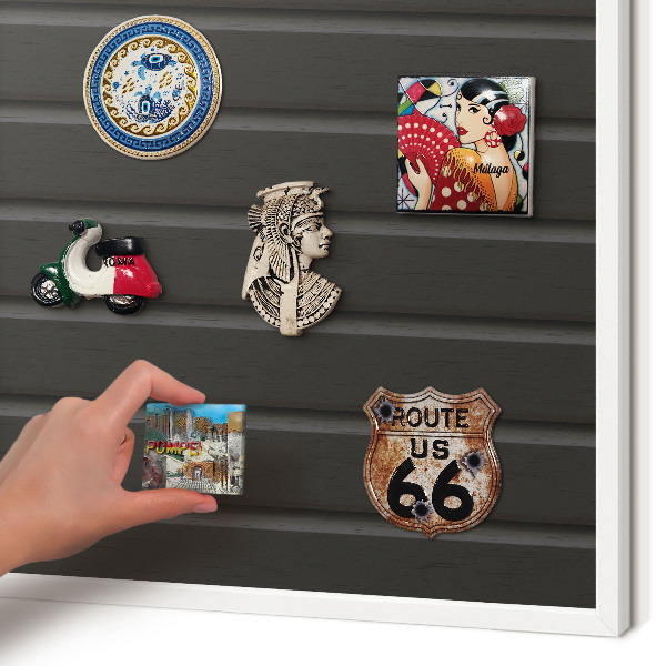 Magnettafel aus Metall für Souvenirs in weißem Rahmen Paneeltextur