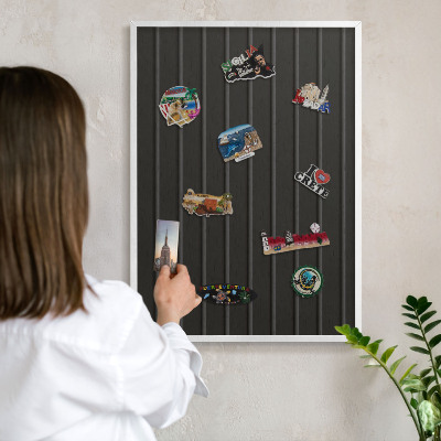 Magnettafel aus Metall für Souvenirs in weißem Rahmen Paneeltextur