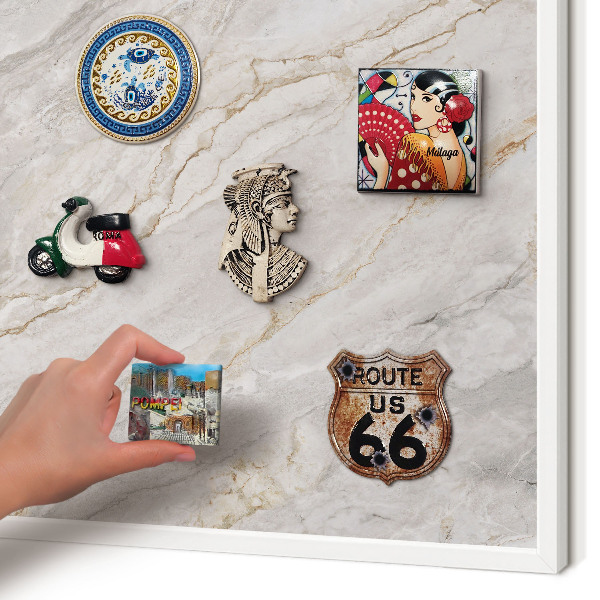 Magnettafel aus Metall für Souvenirs in weißem Rahmen Marmor-Eleganz