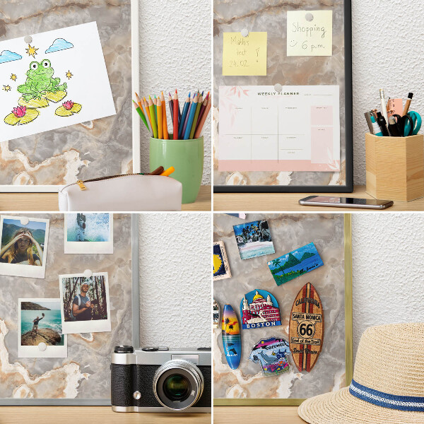 Wand-Magnettafel für Reisesouvenirs mit weißem Rahmen Marmor-Eleganz