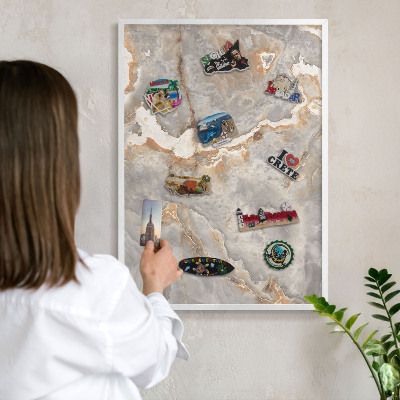 Wand-Magnettafel für Reisesouvenirs mit weißem Rahmen Marmor-Eleganz