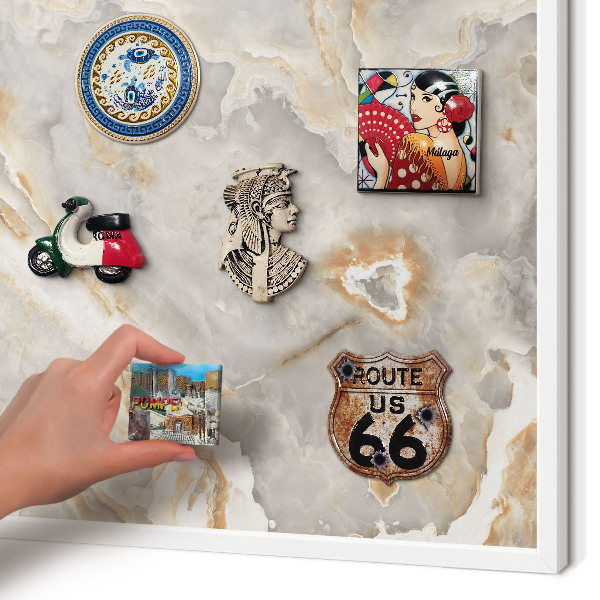 Magnettafel aus Metall für Souvenirs in weißem Rahmen Marmor-Eleganz