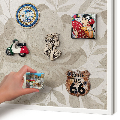 Magnettafel aus Metall für Souvenirs in weißem Rahmen Vintage-Blumen