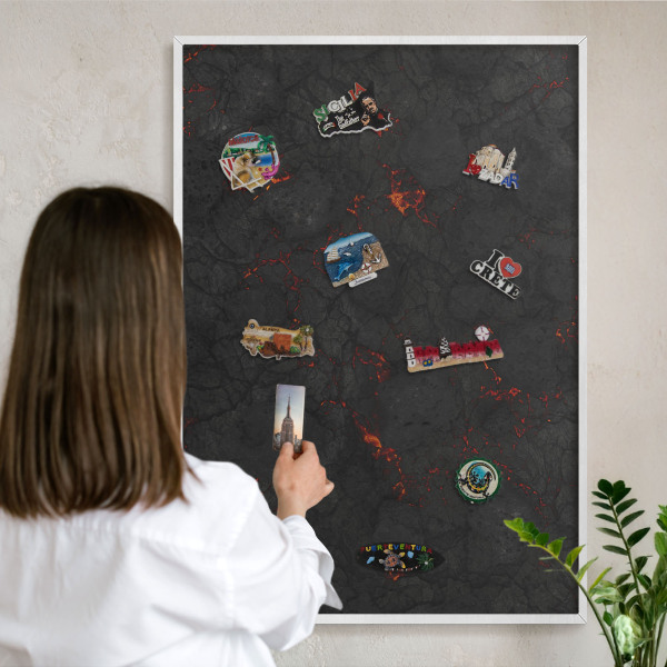 Wand-Magnettafel für Reisesouvenirs mit weißem Rahmen Vulkanische Lava