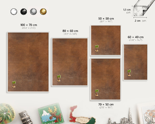Magnettafel aus Metall für Souvenirs in weißem Rahmen Braune Textur