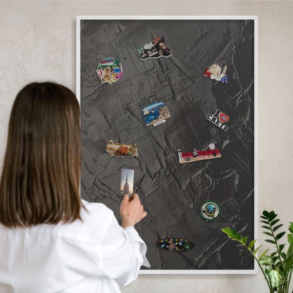 Wand-Magnettafel für Reisesouvenirs mit weißem Rahmen Strukturiertes Schwarz