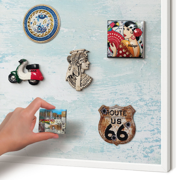 Wand-Magnettafel für Reisesouvenirs mit weißem Rahmen Pastellabschürfungen
