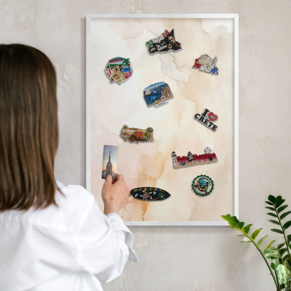 Wand-Magnettafel für Reisesouvenirs mit weißem Rahmen Pastellfrieden