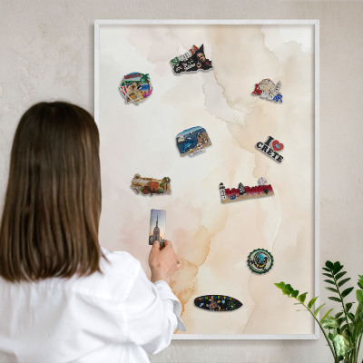 Wand-Magnettafel für Reisesouvenirs mit weißem Rahmen Pastellfrieden