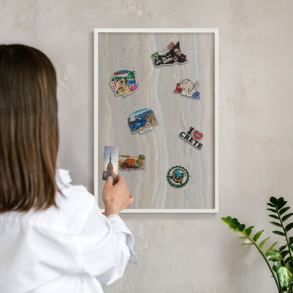 Wand-Magnettafel für Reisesouvenirs mit weißem Rahmen Marmorstruktur