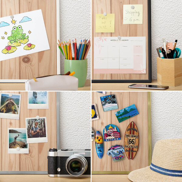 Wand-Magnettafel für Reisesouvenirs mit weißem Rahmen Holzmuster