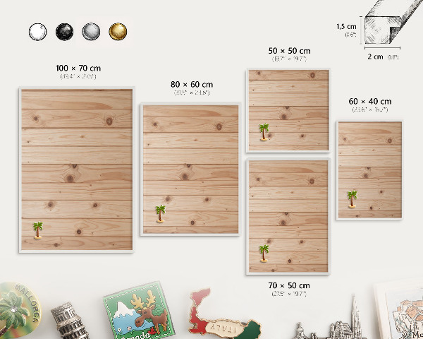 Wand-Magnettafel für Reisesouvenirs mit weißem Rahmen Holzmuster