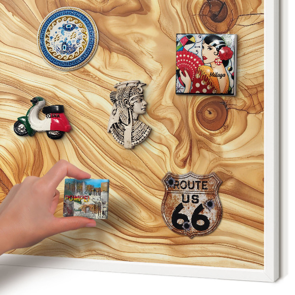 Wand-Magnettafel für Reisesouvenirs mit weißem Rahmen Holzstruktur