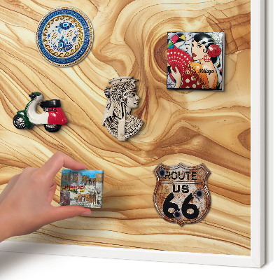 Wand-Magnettafel für Reisesouvenirs mit weißem Rahmen Holzstruktur