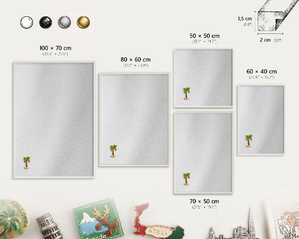 Magnettafel aus Metall für Souvenirs in weißem Rahmen Elegante Textur