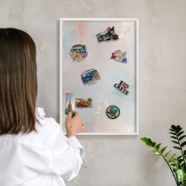 Wand-Magnettafel für Reisesouvenirs mit weißem Rahmen Pastellharmonie