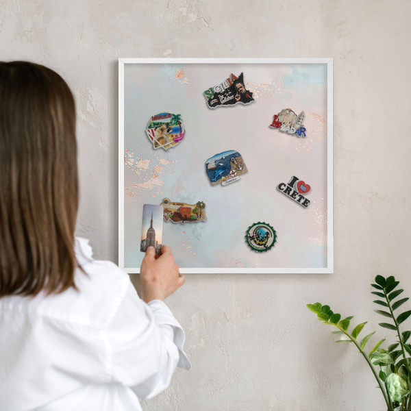 Wand-Magnettafel für Reisesouvenirs mit weißem Rahmen Pastellharmonie