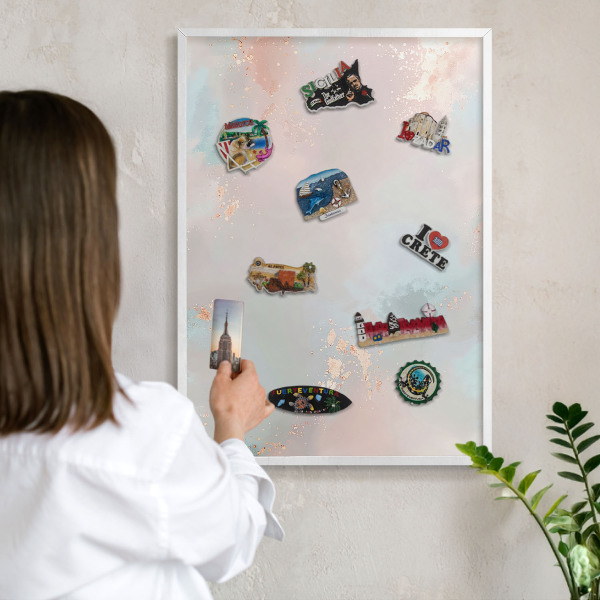 Wand-Magnettafel für Reisesouvenirs mit weißem Rahmen Pastellharmonie