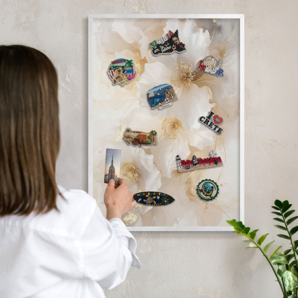 Wand-Magnettafel für Reisesouvenirs mit weißem Rahmen Pastellblumen