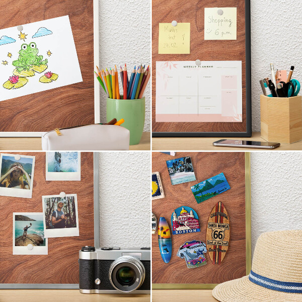 Wand-Magnettafel für Reisesouvenirs mit weißem Rahmen Holzmaserung