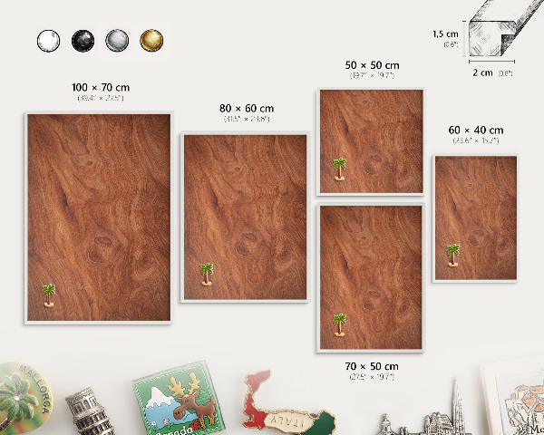 Wand-Magnettafel für Reisesouvenirs mit weißem Rahmen Holzmaserung