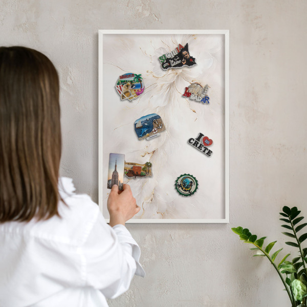 Magnettafel aus Metall für Souvenirs in weißem Rahmen Florale Eleganz
