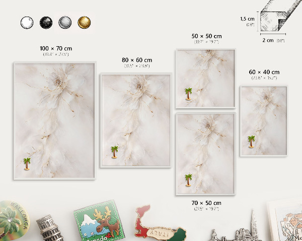 Magnettafel aus Metall für Souvenirs in weißem Rahmen Florale Eleganz