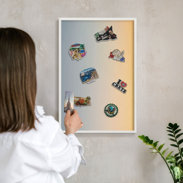 Wand-Magnettafel für Reisesouvenirs mit weißem Rahmen Pastellfarbener Farbverlauf
