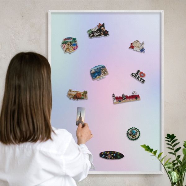 Wand-Magnettafel für Reisesouvenirs mit weißem Rahmen Pastellfarbener Farbverlauf