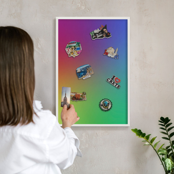 Wand-Magnettafel für Reisesouvenirs mit weißem Rahmen Regenbogenfarben