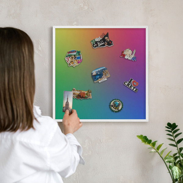 Wand-Magnettafel für Reisesouvenirs mit weißem Rahmen Regenbogenfarben