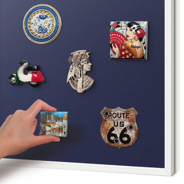 Magnettafel aus Metall für Souvenirs in weißem Rahmen Dunkelmarineblau