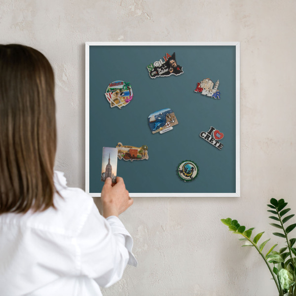 Wand-Magnettafel für Reisesouvenirs mit weißem Rahmen Dunkeltürkis